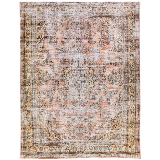 Textile Peach Vintage Persian Handmade Geometric Wool Rug For Sale - Image 7 of 7