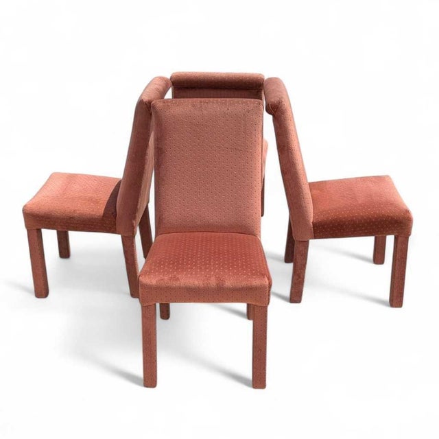 Postmodern Salmon-Pink Velvet Dining Chairs, Sculptural Set of 4 (1980s) For Sale - Image 15 of 18