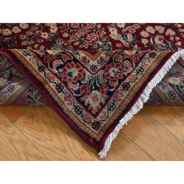 1930 Wine Red Antique Persian Sarouk Full Pile Rare Square Size Wool Hand Knotted Rug For Sale - Image 4 of 9
