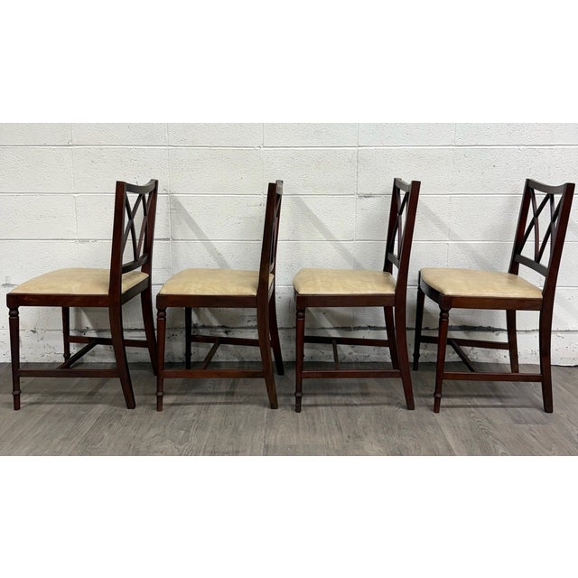 Beige Vintage Hepplewhite Style Sheraton Revival Traditional Mahogany Dining Chairs For Sale - Image 8 of 10