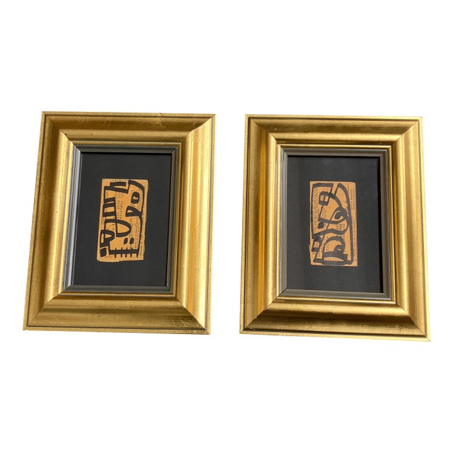 Contemporary Two Original Wayne Cunningham Abstract Marker Drawings on Vintage Registration Cards - Set of Two For Sale