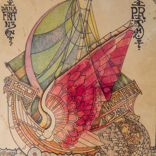 Fantasy Flying Ship Illustration by Counterculture Artist Dana Franzen For Sale - Image 10 of 12