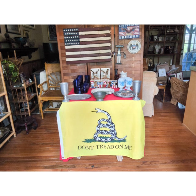 Vintage American 250th Birthday Celebration Tableware and Decorations; Leo Ward Blue Glasses, Pewter, Flags, Eagles and Red, White and Blue Decor For Sale - Image 18 of 18