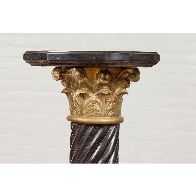 Metal Pair of Black Carrara Marble Twisted Pedestals with Bronze Corinthian Capitals For Sale - Image 7 of 15