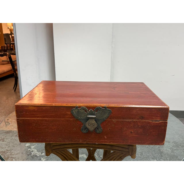 Chinoiserie Red Lacquered Wood Storage Chest, Vintage For Sale - Image 4 of 12