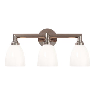 Chapman & Myers for Visual Comfort Signature Wilton Triple Bath Light in Chrome with White Glass For Sale