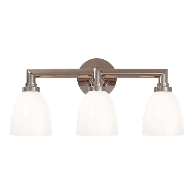 Chapman & Myers for Visual Comfort Signature Wilton Triple Bath Light in Chrome with White Glass For Sale