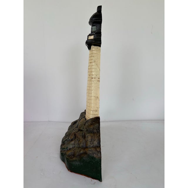 Vintage Solid Cast Iron Lighthouse Doorstop – Hand-Painted Coastal Decor For Sale - Image 4 of 8