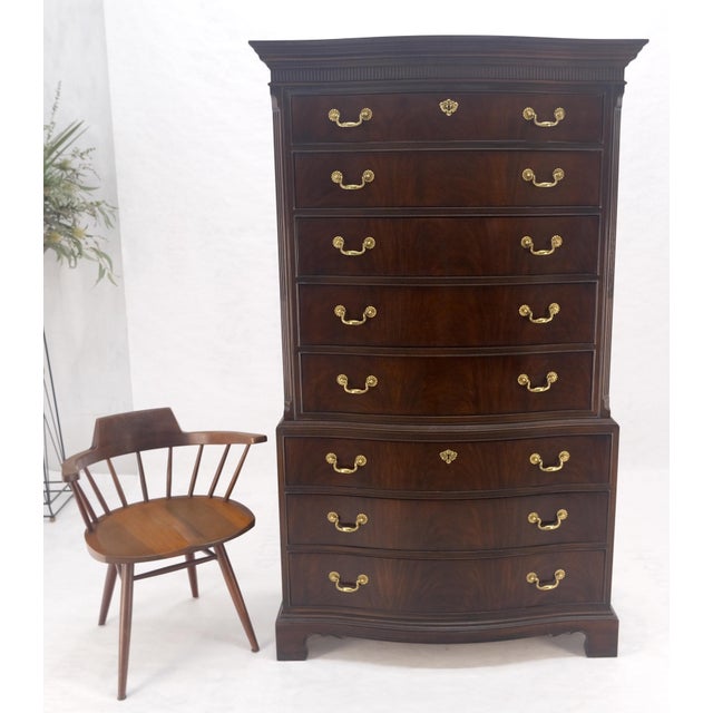Chocolate Drexel Mahogany 8 Drawers 6' Tall Brass Pull High Boy Chest Dresser MINT For Sale - Image 8 of 14