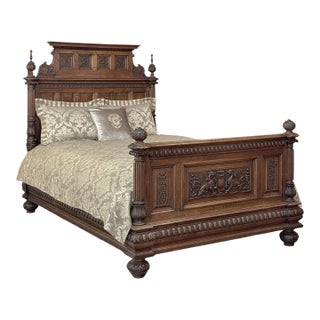 19th Century French Walnut Renaissance Revival Queen Bed For Sale