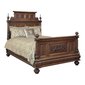 19th Century French Walnut Renaissance Revival Queen Bed