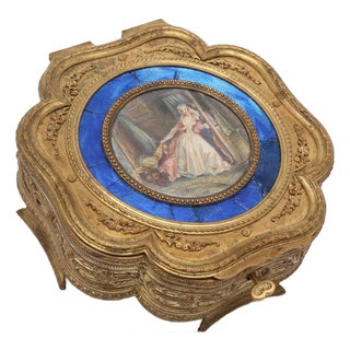 19thC Volliers Louis XVI Gilt Bronze Enamel Jewelry Box 1pc For Sale