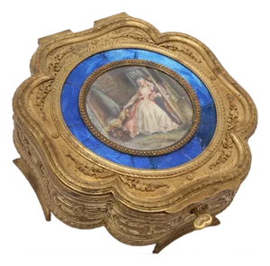 19thC Volliers Louis XVI Gilt Bronze Enamel Jewelry Box 1pc