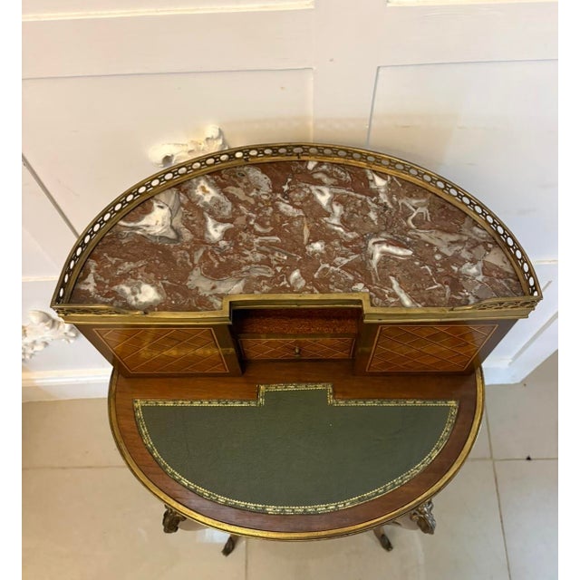 Antique French Kingwood Parquetry Freestanding Ormolu Ladys Writing Desk Bonheur Du Jour, 1880 For Sale - Image 7 of 16