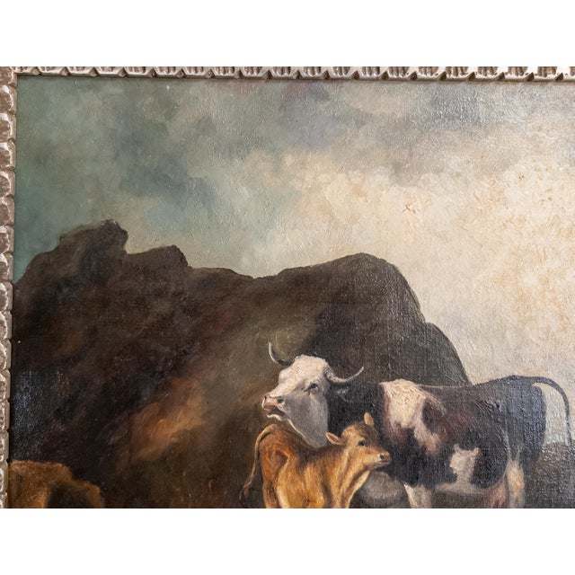 Textile 19th Century English or Continental Painting of Cow and Calf in Highlands For Sale - Image 7 of 17