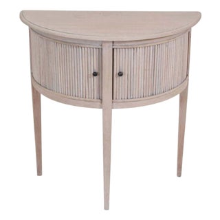Dutch 20th Century Bleached Oak Demi-Lune Console Table with Tambour Door For Sale