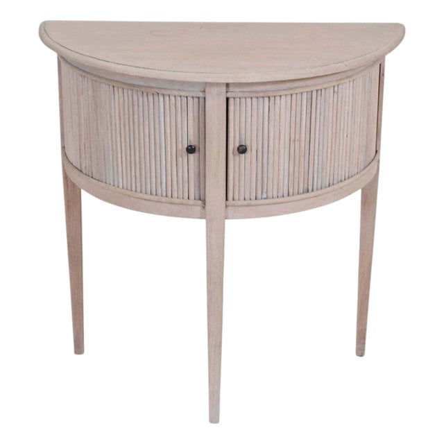 Dutch 20th Century Bleached Oak Demi-Lune Console Table with Tambour Door For Sale