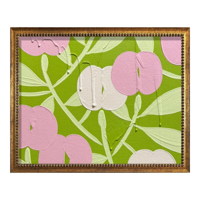 Ron Giusti Mini Orchid Chartreuse Light Pink Mint Acrylic Painting For Sale