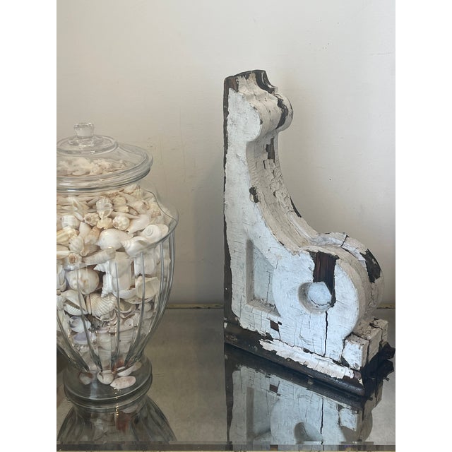 19 th c French Antique Architectural salvaged distressed wood bracket.