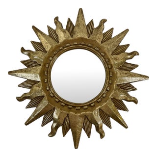 Vintage Mid Century Modern Gilded 12.5" Sunburst Wall Accent Mirror For Sale