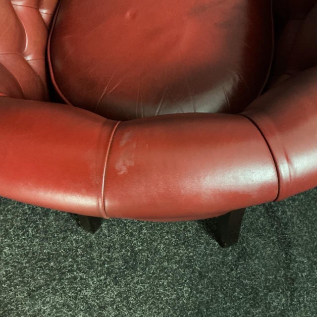 1980s Red Leather Button Back Armchair, 1985 For Sale - Image 5 of 8