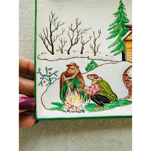 1980s Vintage Italian Hand Painted Winter Wall Plate Cabin Snow Scene 6.25 Inch For Sale - Image 5 of 8