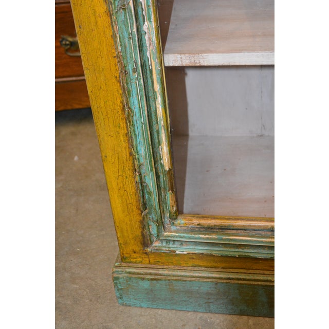 1990s Rustic Heavy Wooden Cabinet / Nightstand W/ Green Trim Patina & Single Glass Door For Sale - Image 16 of 18