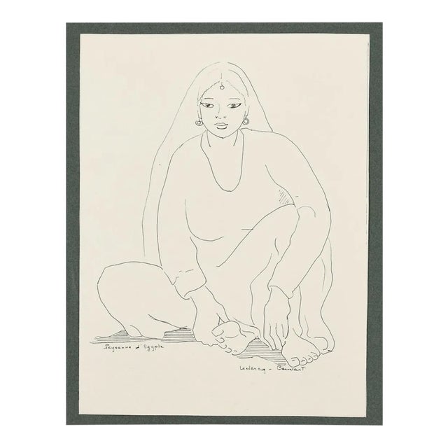 Paysanne d’Egypte - Original Ink Drawing by S. Leclercq-Beuvart - Mid 1900 Mid 20th Century For Sale