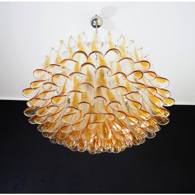 1990s Large Murano Glass Chandelier with Amber Transparent Glass Petal, 1990 For Sale - Image 5 of 15