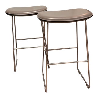 Two Jasper Morrison Padded Leather Stools W/ 2 Bonus Hi Pad Seat Pads For Sale