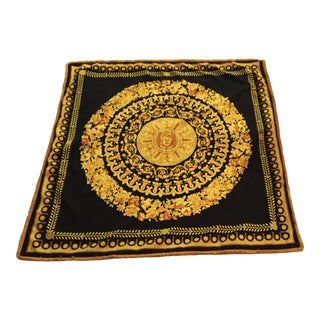 Baroque Black Gold Versace Throw With Gold Fringe For Sale