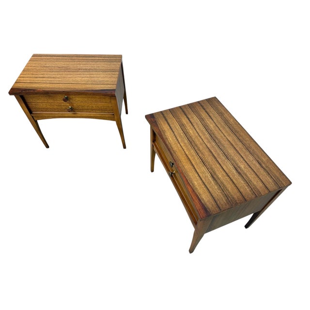 1960s Mid-Century Modern Lane Walnut & Rosewood Nightstands - Set of 2 For Sale - Image 5 of 10