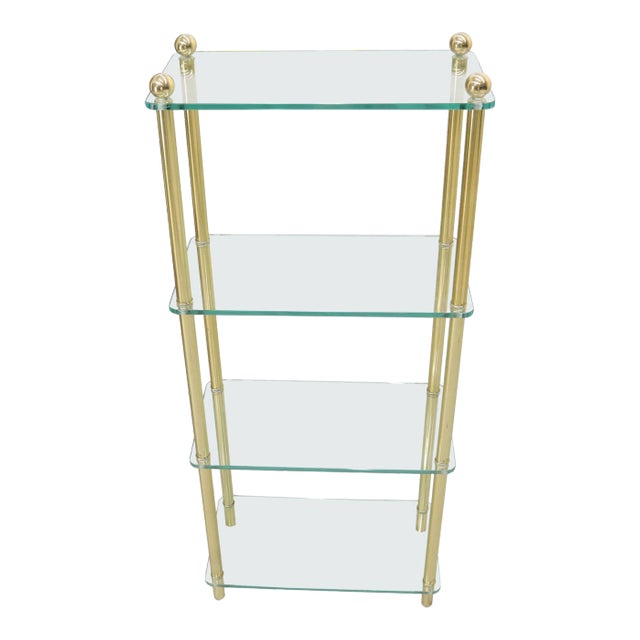 Petit Compact Class and Brass 4-Tier Étagère Shelf Bookcase For Sale