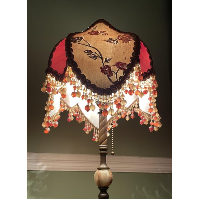 1970s Vintage Victorian Table Lamp by Handley Industries & Lavish Lamps Beaded Fringe Shade For Sale - Image 5 of 16