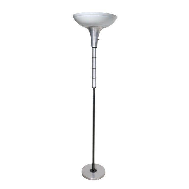 Silver Mid 20th Century Art Deco Machine Age Torchiere Uplight Floor Lamp For Sale - Image 8 of 9