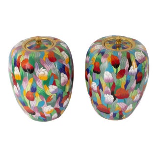 Chinese Cloissoné Ginger Jars With Tulip Motif For Sale