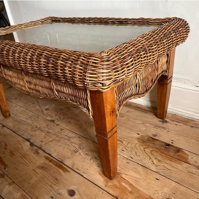 Boho Chic Vintage Brown Wicker Table For Sale - Image 3 of 12