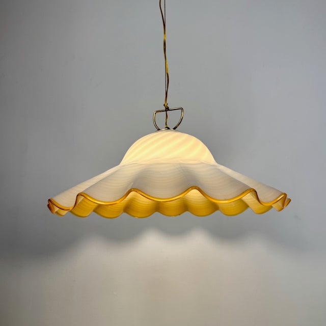 Mid-Century Murano Swirl Fazzoletto Glass Pendant Lamp, Italy, 1970s, in Very Good conditions. Designed 1970 to 1979 Up to...