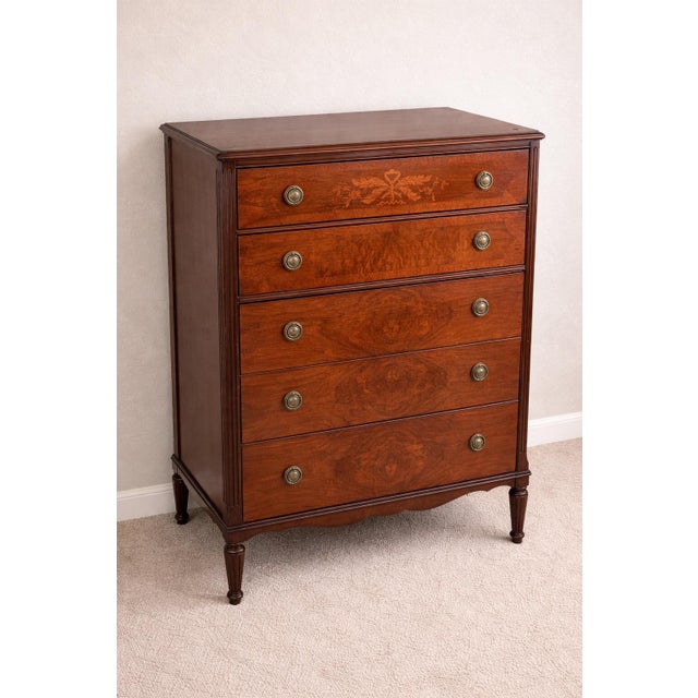 Antique Inlaid Mahogany Five-Drawer Chest, Circa 1900 — Federal Revival Companion Piece For Sale - Image 4 of 5