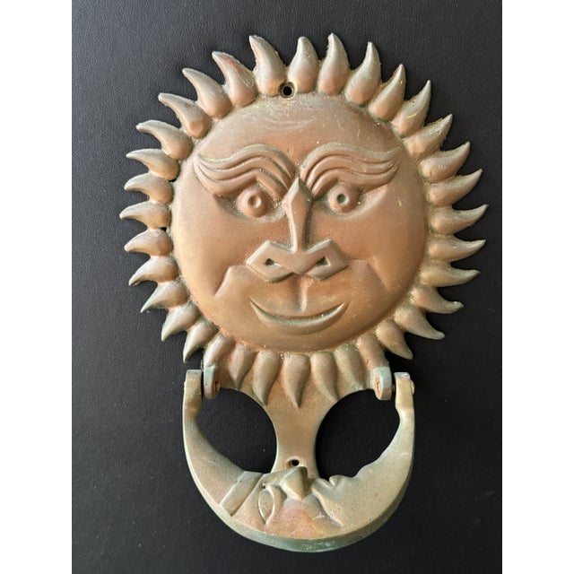 Vintage Bronzed Solid Brass Sun & Moon Face Door Knocker 6.5x8.5" Heavy-Duty For Sale - Image 11 of 12
