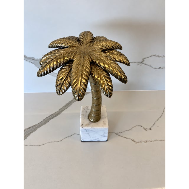 Hollywood Regency Vintage Hollywood Regency Brass Palm Tree Sculpture on Marble Base For Sale - Image 3 of 3