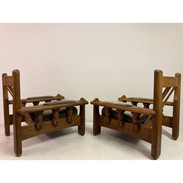 Wood Brutalist Oak Chairs with Slatted Backs, 1960s, Set of 2 For Sale - Image 7 of 18