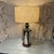 For your consideration, a vintage mid-century modern ceramic table lamp featuring a hexagonal, sculpted body with a drip...