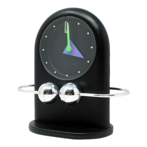 1980s Postmodern Black & Silver Pendulum Desk Clock