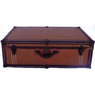 Mid-Century Metal Covered Pinstripe Trunk For Sale