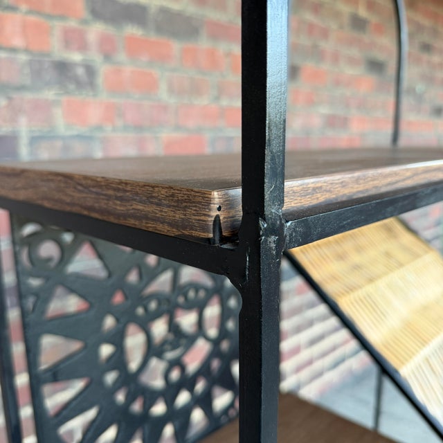 Arthur Umanoff Etagere With Mayan Sun Mid Century Caned Iron For Sale - Image 10 of 12