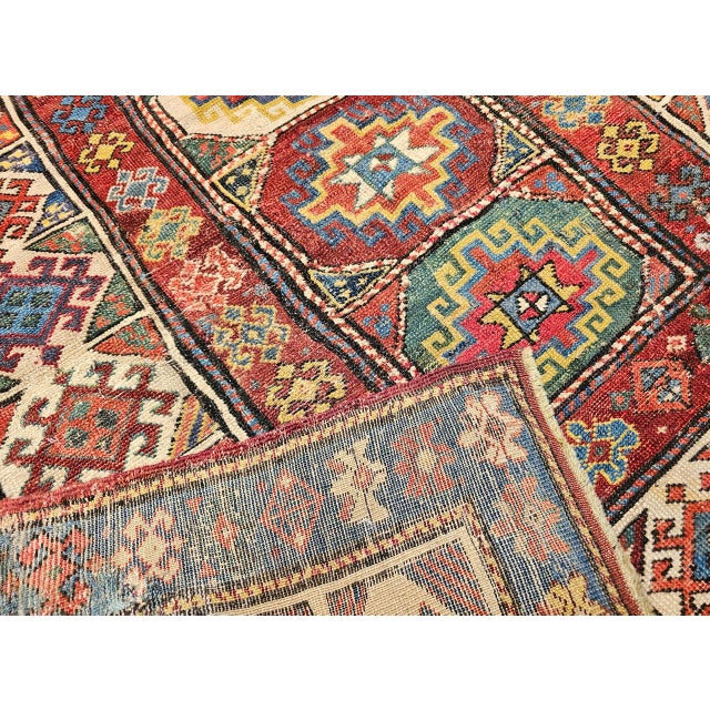 Tribal Antique Caucasian Kazak Runner, Handwoven Wool, Medallion Geometric Design, 4' x 10' For Sale - Image 3 of 18
