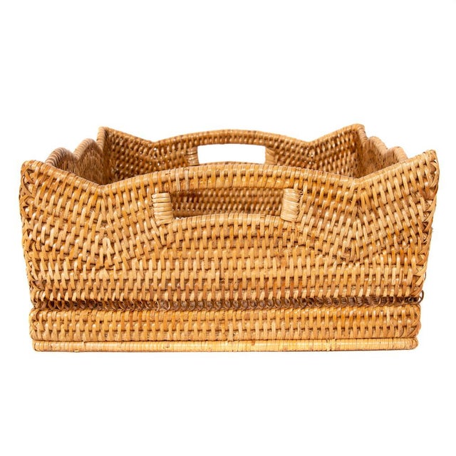 Artifacts Rattan Scallop Collection Shelf Basket in Honey Brown - 14" For Sale - Image 4 of 9