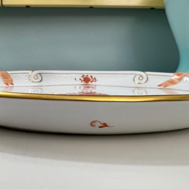 1980s Herend Hungary Chinese Bouquet Apponyi Rust ribbon tray // handpainted luxury china // made in Hungary // fine china // tea set For Sale - Image 9 of 10