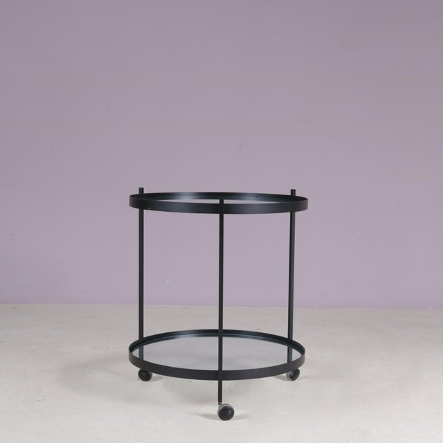 Contemporary Round Trolley Black Metal with Two Glass Tops by Janni Van Pelt NL, 1960s For Sale - Image 3 of 8